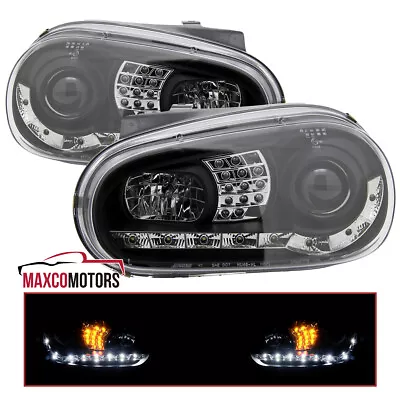 Black Projector Headlights Fits 1999-2002 VW Cabrio 99-06 Golf MK4 LED Signal • $175.04