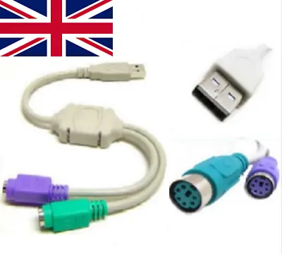 £2.99 • Buy Dual USB To PS2 Mouse And Keyboard Converter Cable Adapter For Computer Desktop