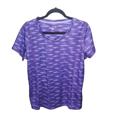 Made For Life Womens Sz L Purple Geometric Short Sleeve Workout T-Shirt • $8.99