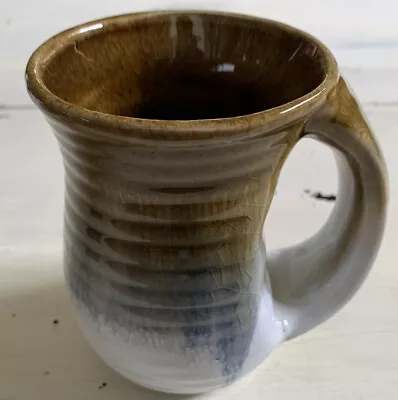 Hand Warmer Mug Ceramic Brown Blue White 5” • $11.20