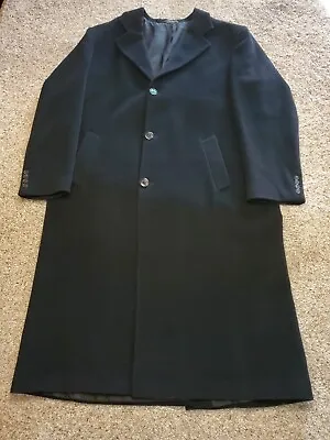 Chaps Ralph Lauren Trench Coat Overcoat 46 Long Mens Black Wool Cashmere Blend  • $80.75