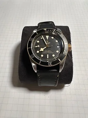 TUDOR Black Bay Silver & Gold With Leather Deployment Strap - 79733N • $1999