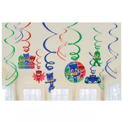 PJ MASKS Party Supplies Foil Swirl Hanging Decoration Pack 12 • $9.99