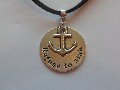 Men's Surfers Adjustable Refuse To Sink Anchor Necklace Vegan Leather Suede Cord • $6.99