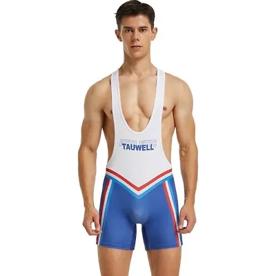 Mens White Stripe Panel Sexy Lycra Cycle Wrestling Singlet Bodysuit XL  • $31.13