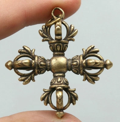 $0.99 • Buy 1.8  Nepal Tibetan Buddhism Bronze Cross Dorje Vajra Xiangmo-chu Amulet Pendant
