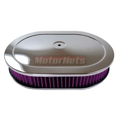 12  Washable Chrome Stamp Steel Oval Air Cleaner Filter 4Barrel Chevy Ford Mopar • $58.98