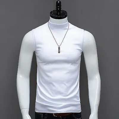 Mens Turtleneck T-shirt Sportwear Casual Solid Color Slim Fit Mock Neck Tops • $9.90