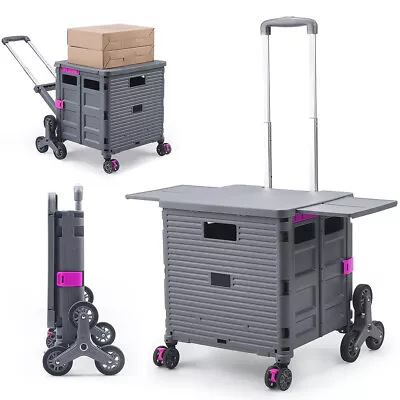 Folding Shopping Trolley Cart Foldable Rolling Storage Box Car Boot Wheels Crate • £48.95
