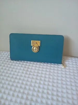 Michael Kors Hamilton Traveler Zip Around Wallet Blue Gold • $39