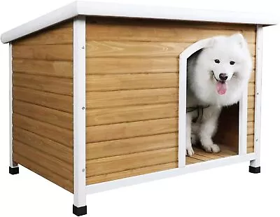 Wooden Dog House For Medium To Large Dogs Yellow And White 45.6  X 30.9 X32.1  • $258.61