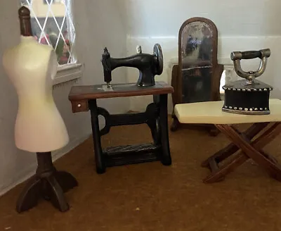 Collections Etc~Miniature~Doll House~Sewing Room~Ironing~Mirror~Wooden Furniture • $17.99
