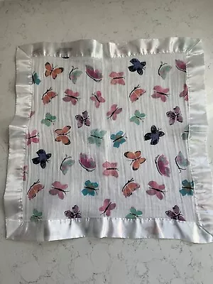 Lulujo Lovey Security Blanket Butterfly Butterflies Satin Muslin Cotton 16” • $26.50