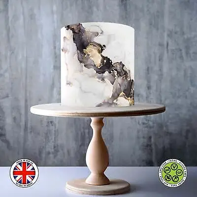 Black Gold White Marble Pattern Wrap Around Edible Cake Topper ICING / WAFER • £7.79
