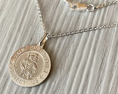MENS Heavy 925 Sterling Silver Large SAINT CHRISTOPHER Necklace Personalised • £39.95