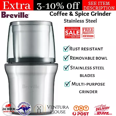 Breville BCG200BSS The Coffee & Spice Grinder Brushed Stainless Steel Silver New • $83.97