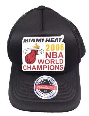 Miami Heat 2006 NBA Champions Hat Cap Mitchell & Ness Snapback Black Mesh EUC • $24.95