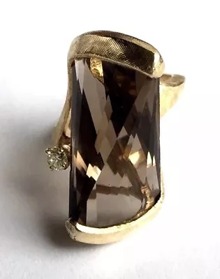 Vintage 14K Yellow Solid Gold Diamond Brown Stone Custom Ladies Ring Sz 6 1/2 • $749.99