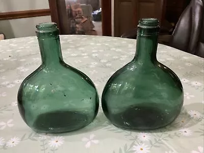 Vintage Lot Of 2 Green Glass Bottles • $8