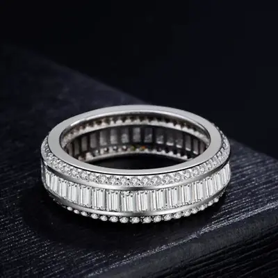 Eternity Band Ring Men Silver 2ct Baguette Cut Lab Created Diamond Full Wedding • $172.49