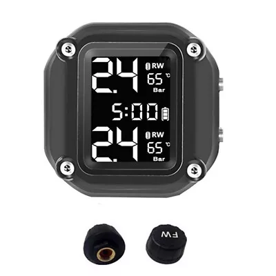 Motorcycle LCD TPMS Wireless Tire Pressure Monitoring Alarm System With 2 Sensor • $29.73