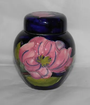 Vintage MOORCROFT England COBALT BLUE & PINK MAGNOLIA GINGER JAR 4 1/4   NM • $149.95