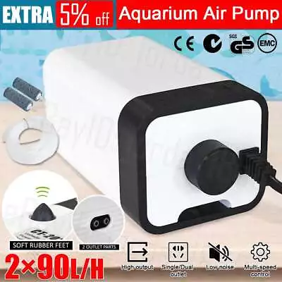 Aqua Aquarium Air Pump 2Outlet Oxygen Fountain Pond Aerator Water Fish Tank 200L • $19.45