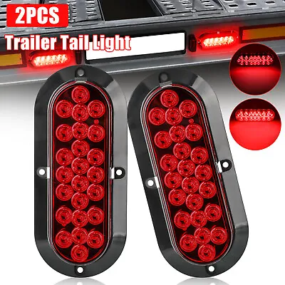 2x Red 6  Oval LED Tail Lights Surface Mount Truck Trailer Stop Turn Brake Lamp • $17.98