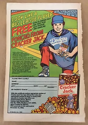 Cracker Jack Print Ad 1982 Candy Promo Art Retro Baseball Dodgers Poncho Offer • $5