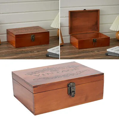 £10.95 • Buy Vintage Wooden Storage Box W/Lid Lockable Desktop Jewelry Organizer Case Holder