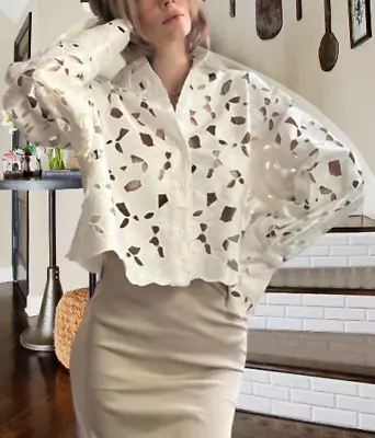 H&M Limited Edition Loose White Eyelet Embroidery Satin Shirt Sz XS L XL • $95.90