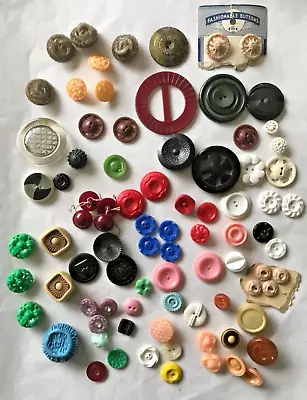 Lot 88 Antique Vintage Celluloid Plastic Buttons Pink Red Blue Green Black • $25