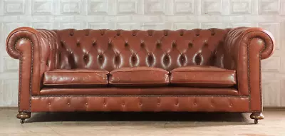 FABULOUS Tan Brown Leather Chesterfield Sofa 3 Seater Seat #66 *FREE DELIVERY* • £695