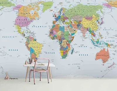 3D World Map Colorful Self-adhesive Removeable Wallpaper Wall Mural 16 • $98.99