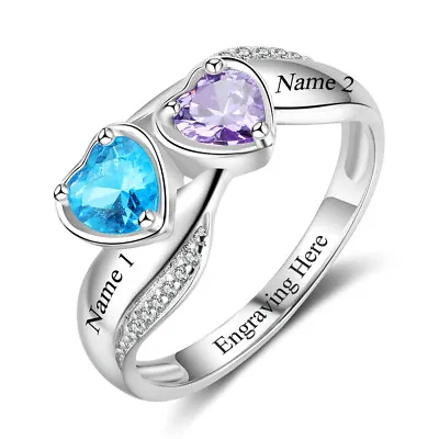 Sterling Silver Women 2 Stone Promise Ring Custom Christmas Gift For Mother Mom • $20.88