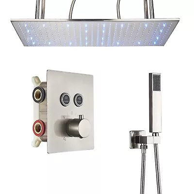 LED Luxury Thermostatic Nickle Rainfall Shower Head Combo Kit Massage Jet System • $229