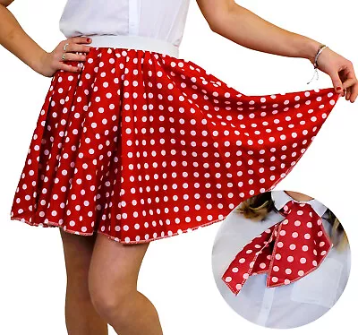 Polka Dot Skirt & Scarf Red With White Dots 50s Rock N Roll Fancy Dress Costume • £14.99