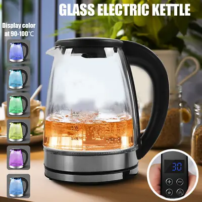 1.8L Electric Glass Kettle Jug 2200W Fast Boil LCD Screen Colour Change Lights  • £21.59