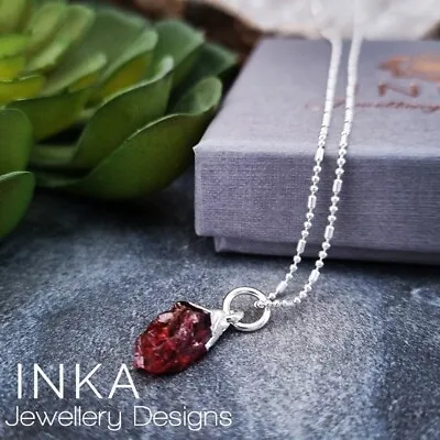 Inka 925 Sterling Silver 16  Ball Bead Necklace With Raw Garnet Pendant • $24