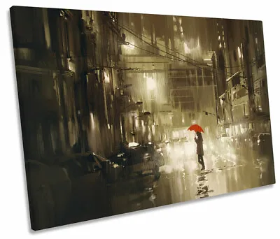 City Red Umbrella Abstract Print SINGLE CANVAS WALL ART Picture • $74.99