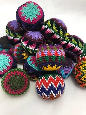 Hand Woven Cotton Juggling Balls Hacky Sack Set Of 3 Rainbow Rasta Multi Colour • £12