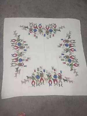 Vintage Dancing Cowboys Ivan Bartlett Flax Linen Table Cloth 49x48.5 Retro • $80