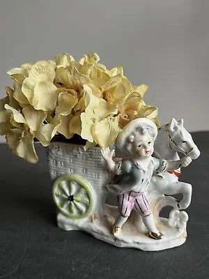 Vintage Figurine Planter Shabby Boy & Horse Drawn Cart UCAGCO? Hand Painted • $9.98