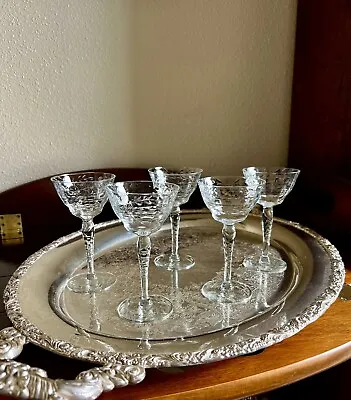 Vintage Cocktail Glasses 1940's Etched Cut Coupes Champagne Cordials Wine Set~5 • $45