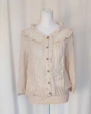 Edge By Design Elegant Ruffle Collar Button Down Vintage Style Top Large • $24.99