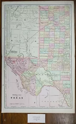 Vintage 1900 WEST TEXAS Map 14 X22  ~ Old Antique Original BARSTOW EL PASO PECOS • $36.86