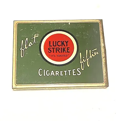 $19 • Buy Vintage Lucky Strike Cigarette Tin Flat Fifties It’s Toasted-Tobacco Box 1930s