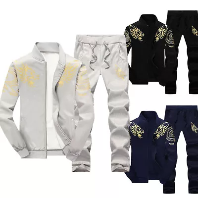 ☆ Mens Casual Tracksuit Sport Suit 2pcs Jogging Athletic Jacket+Pants Sportswear • $24.99