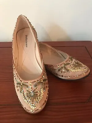 DELICIOUS Brand Gold Satin And Sequin Ballet Flats US Med-9 • $17