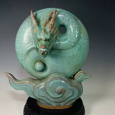 13.3  Old Antique Song Dynasty Lujun Porcelain Green Glaze Coiled Dragon Statue • $272.62